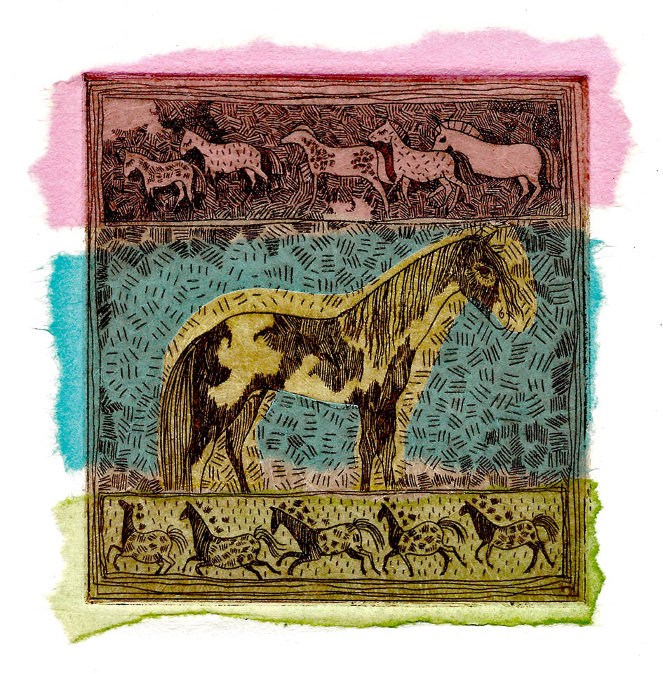 jauneth-skinner-©-2000-indian-pony-days-intaglio-etching-pinto-horse