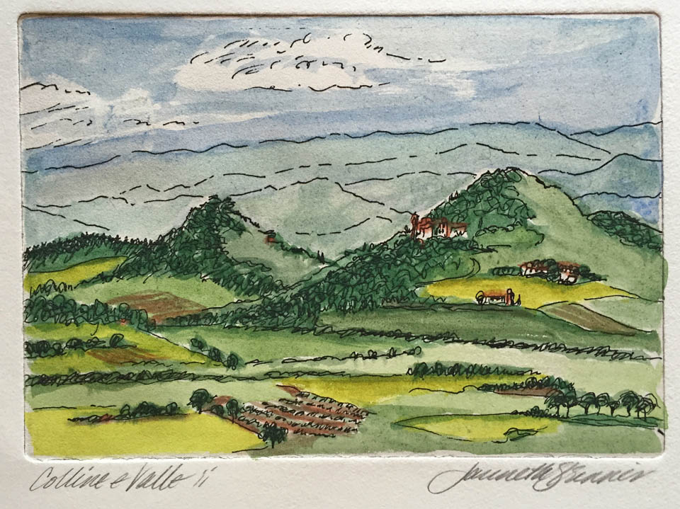 jauneth-skinner-©-colline-e-valle-ii-etching-w-hand-coloring-umbria-italy-landscape
