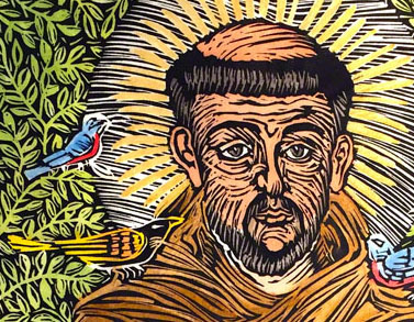 jauneth-skinner-©-st-francis-of-assisi-hand-colored-linocut-saints-detail