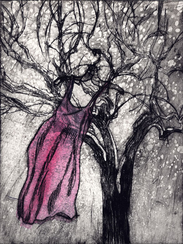 jauneth-skinner-©-2005-sognotrice-nell-inverno-dreamer-in-winter-tree-self-portrait-etching